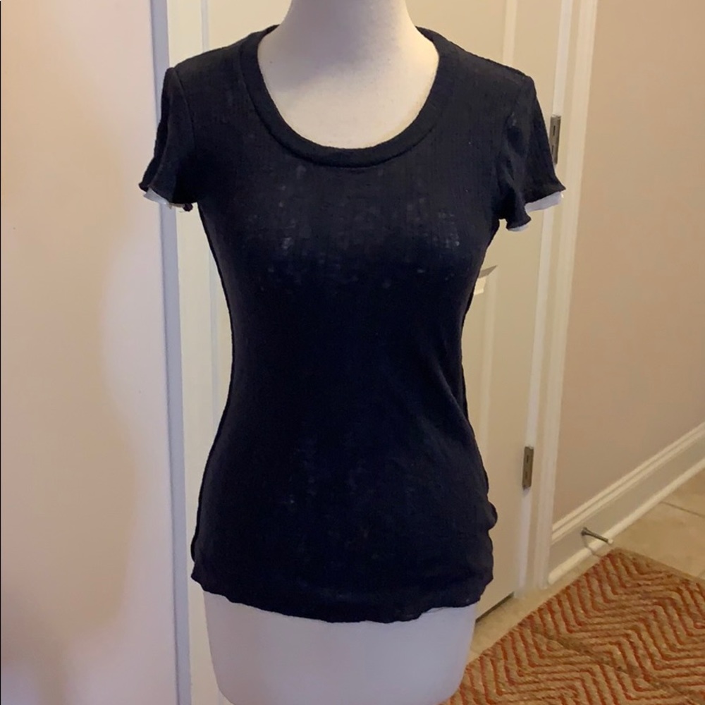 Alice  + Olivia Navy s/s wool burnout shirt